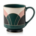 Keramik Kaffeetasse mit Art Deco Muster, 350ml, Dunkelgrün/Schwarz/Rosa/Weiß