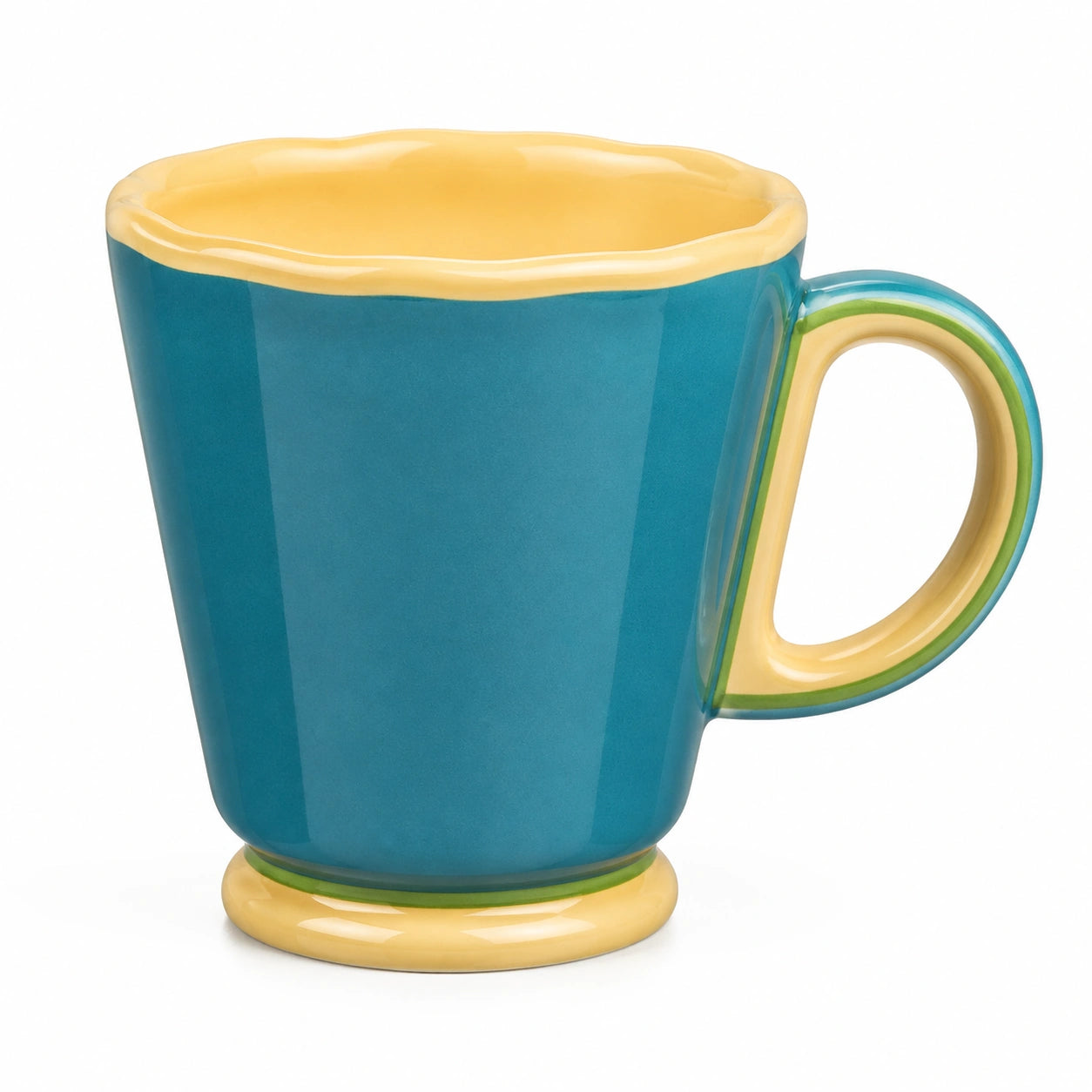 Keramikbecher 350 ml Blau/Gelb mit Wellenrand