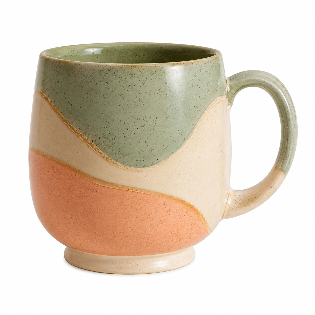 Keramiktasse 350ml mit Wellenmuster, Grün/Beige/Orange
