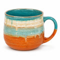 Handgefertigte Keramiktasse 350ml Blau/Weiß/Orange