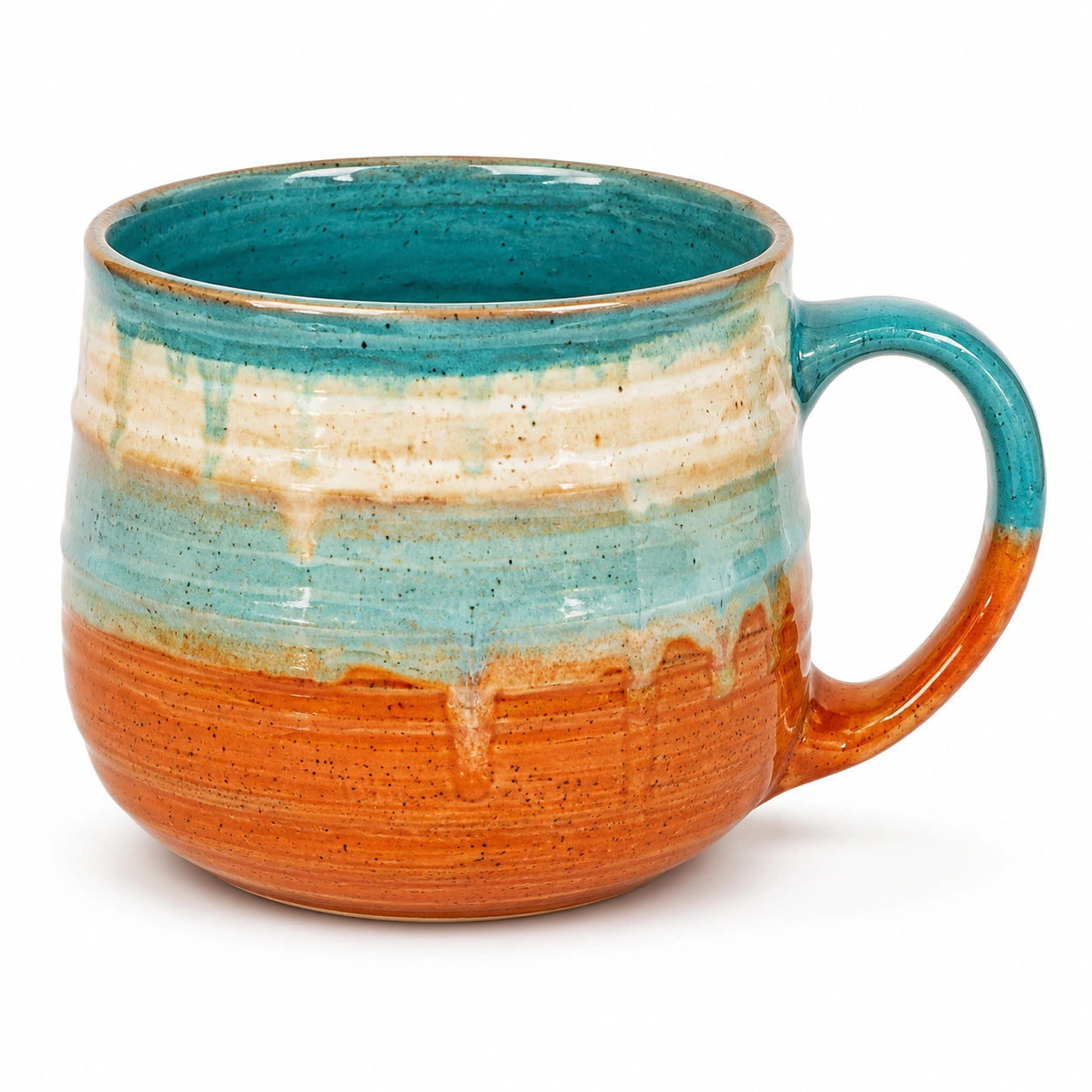 Handgefertigte Keramiktasse 350ml Blau/Weiß/Orange