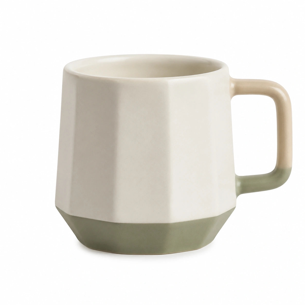 Keramiktasse 300 ml Beigefarben mit Grünem Akzent