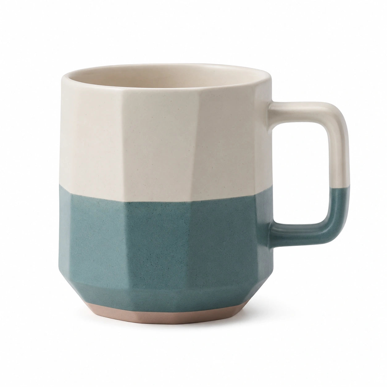 Geometrischer Becher mit Griff in Beige und Blau, 350ml