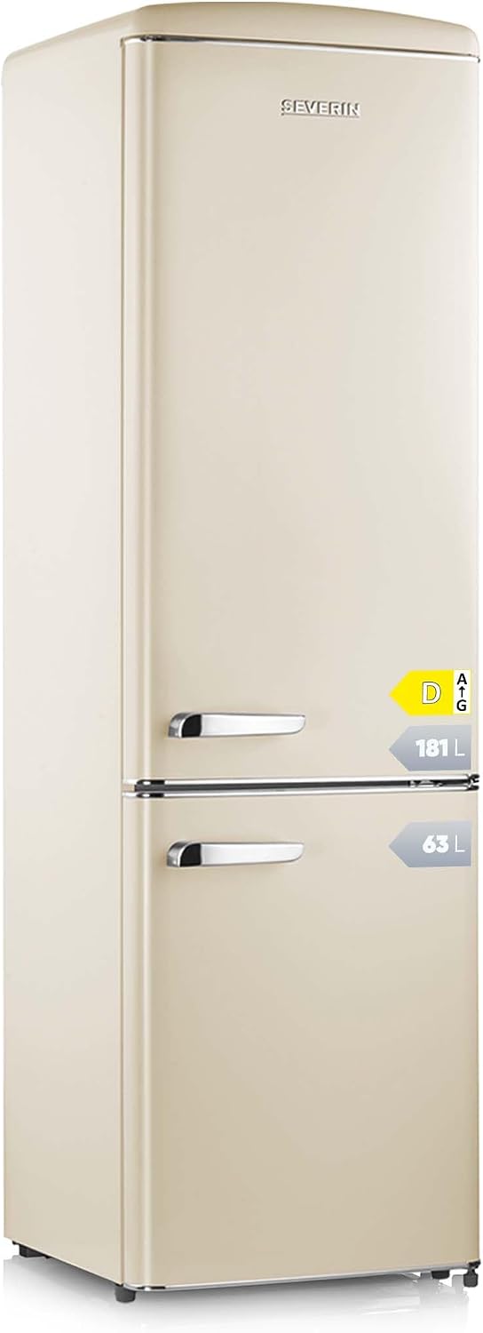 SEVERIN Kühlschrank, 244 L, 39 dB, creme, Retro Kühl- & Gefrierkombination, im Retro-Design mit Chrom-Applikationen