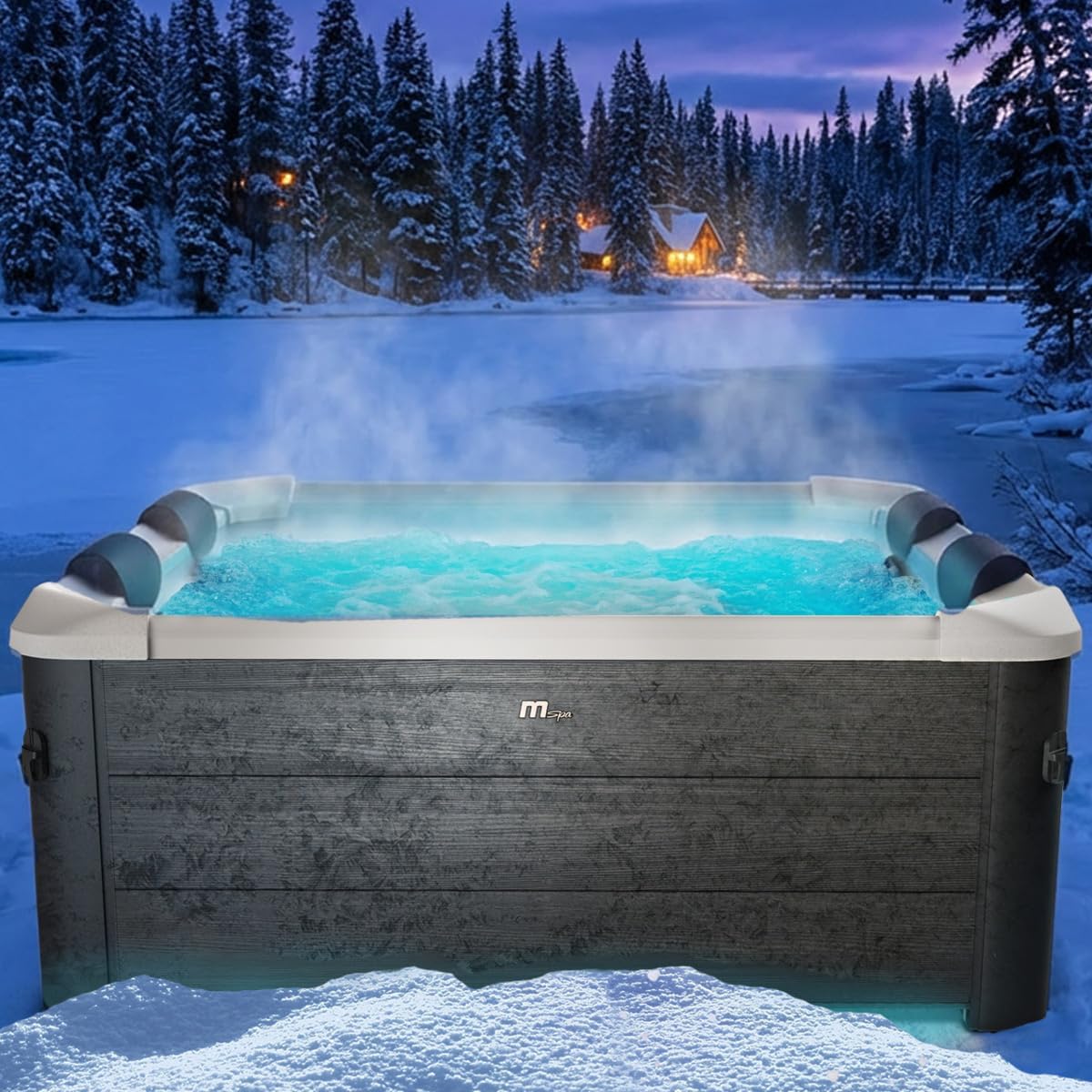 BRAST Aufblasbare Pools, 160x160x65 cm, schwarz/weiß, Whirlpool MSpa Oslo mit Fester Außenwand, 120 Massagedüsen