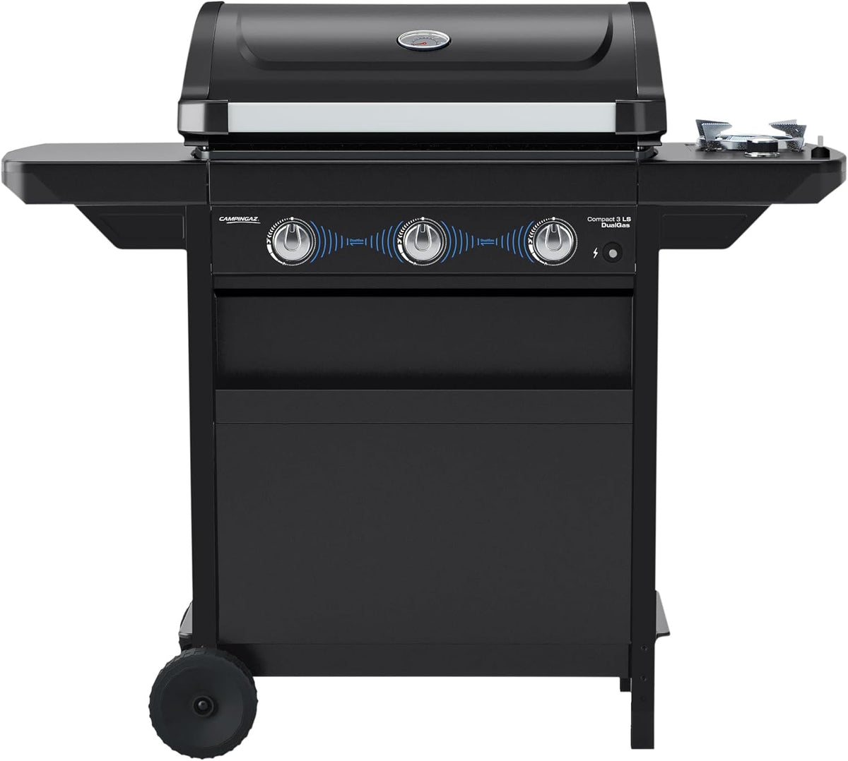 Campingaz Gasgrill, 7,5 kW, Schwarz, Compact 3 LS Dualgas mit Seitenkocher, mit 3 Brenner, Dual Power System: Erdgas und LPG