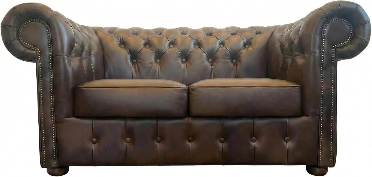 Sofa, 160 cm, Braun, Generisch Chesterfield CASA 2-Sitzer, klassisches, Italienisches Echtleder, Handgefertigt in Einer polnischen Manufaktur