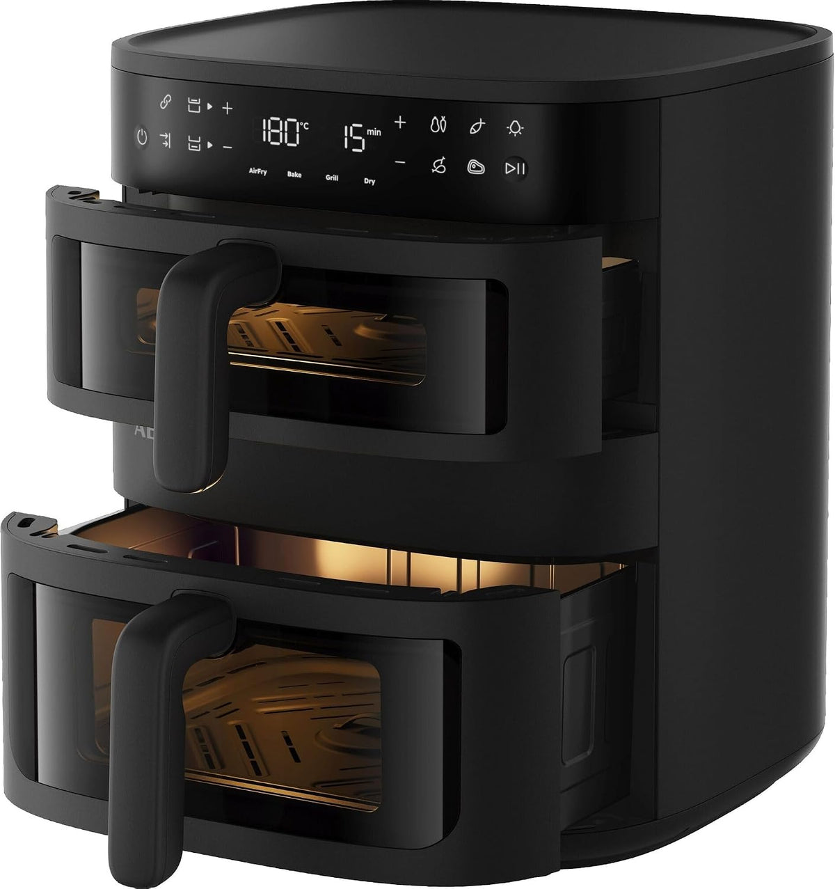 AEG Heissluftfritteuse, 11 L, Schwarz, Doppelkorb‑Heißluftfritteuse, 2 Fächer für Paralleles Frittieren Backen Grillen Dörren