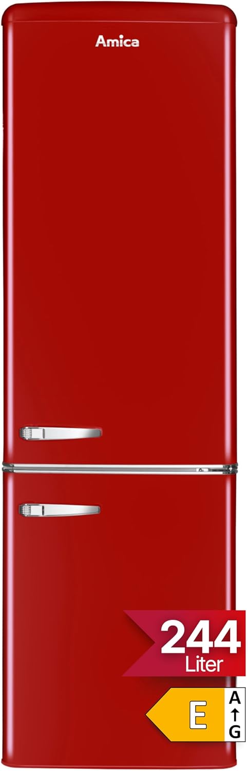 Amica Kühlschrank, 181 cm, 55 cm, 62 cm, Rot, KGCR 387 100 R Retro Kühl-/Gefrierkombination/Chili Red (
