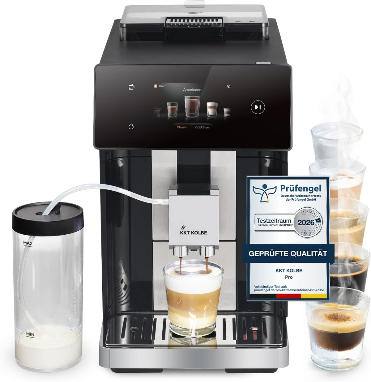 KKT KOLBE Kaffeevollautomat, schwarz/silber, PRO mit großem TFT-Touchscreen