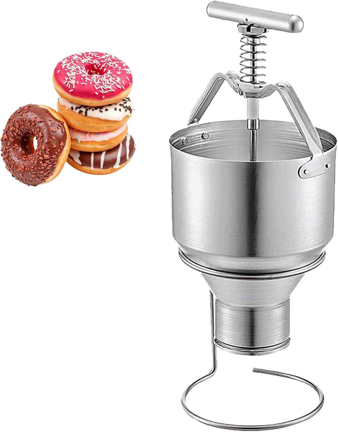 Manueller Monitor, 5 l, Silber, Donut-Maker mit Ständer, Edelstahl-Teigspender, 6 einstellbare Dickeneinstellungen für Restaurants
