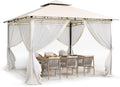 UDPATIO Pavillon, 75m, Weiß/Beige, 75x2, Wasserdicht Stabil Winterfest, Garten mit Doppeldach, Moskitonetz und Metallrahmen