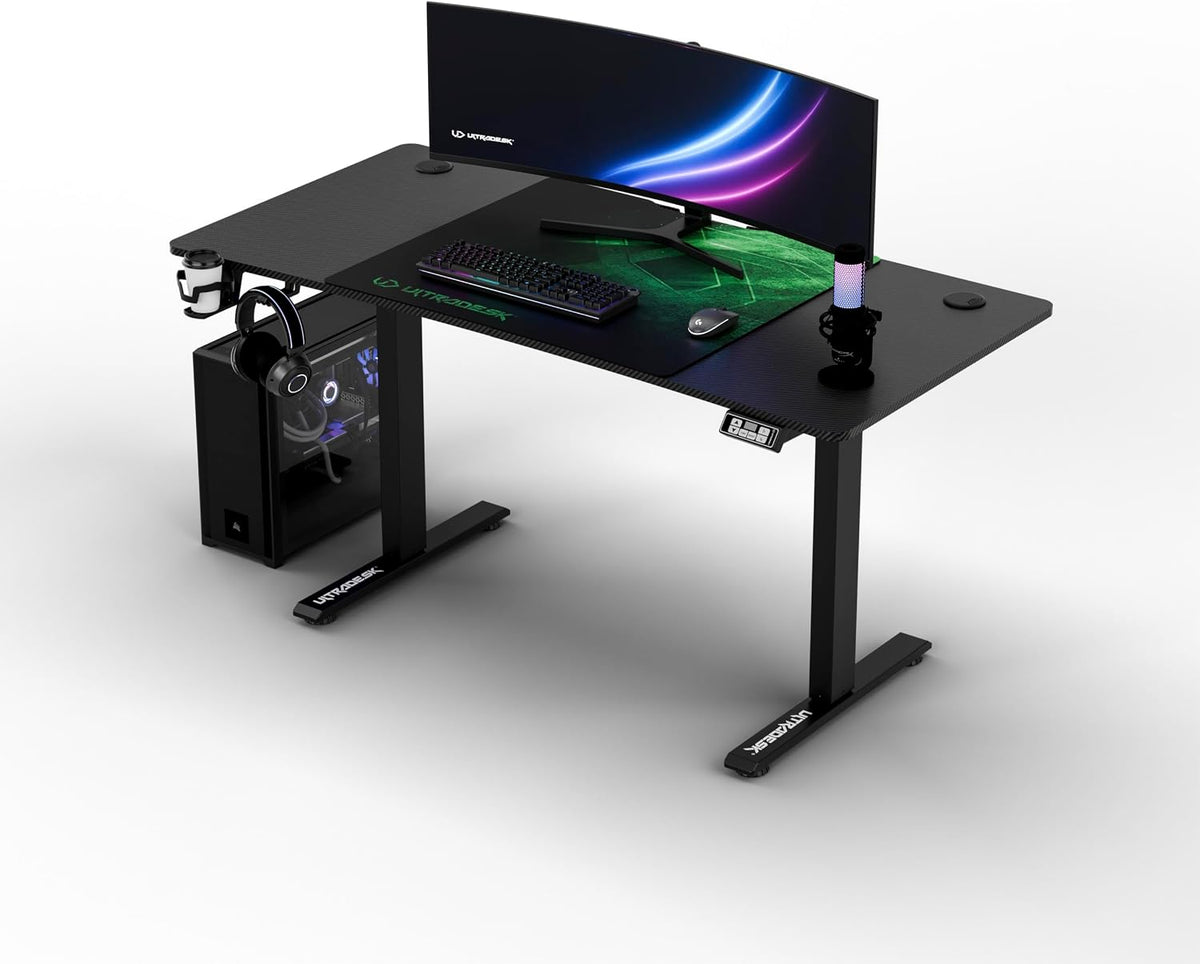 ULTRADESK Schreibtisch, 140x68 cm, Schwarz/Grün, Level V2 Höhenverstellbarer - Elektrischer Computertisch -, für Gaming