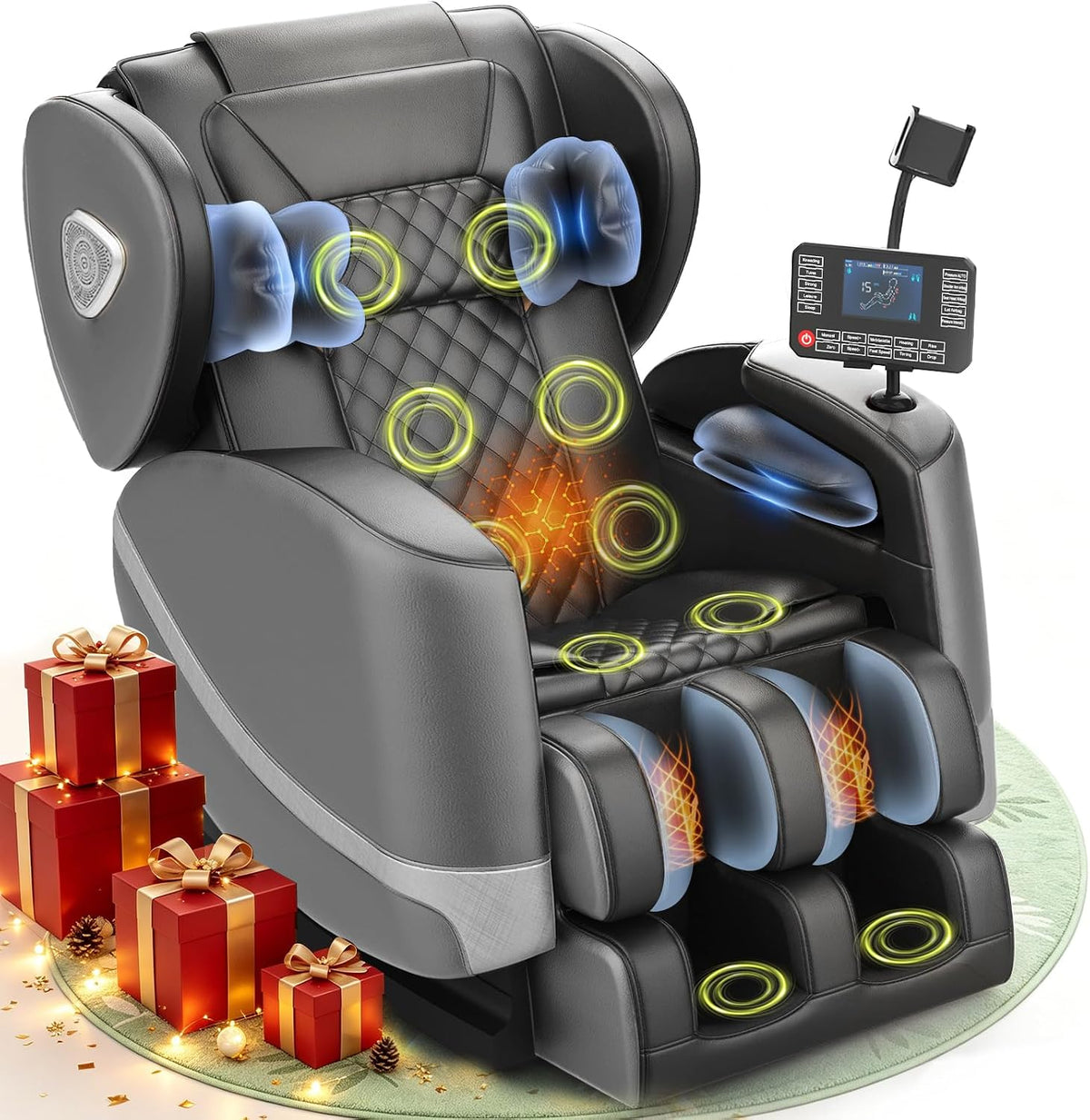 Gegcucey Massagestühle & Sitzauflagen, Grau, Massagesessel, Ganzkörper-Massagesessel mit Zero-Gravity, 14 Rollen und 8 Komfort-Airbags