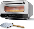 Bolkani Pizzaofen, Silber, Elektrisch 450 Grad mit Pizzastein, Profi Steinofen für Zuhause Indoor, Timer Ober Unterhitze 80-450°C Sichtfenster