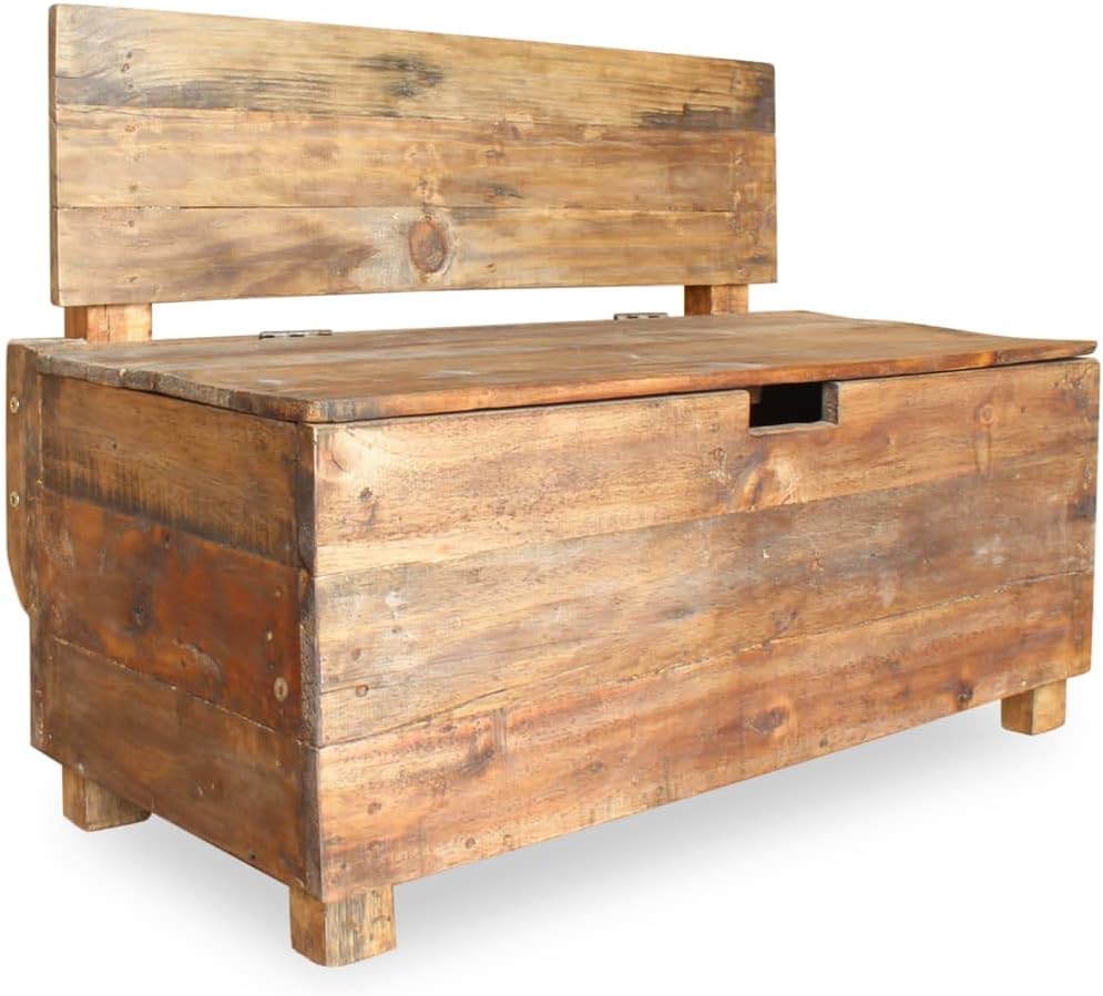 homiuse Sitzbank, 86x40x60 cm, Braun, Handgefertigt mit Großes Inneres Staufach Bank Holzbank