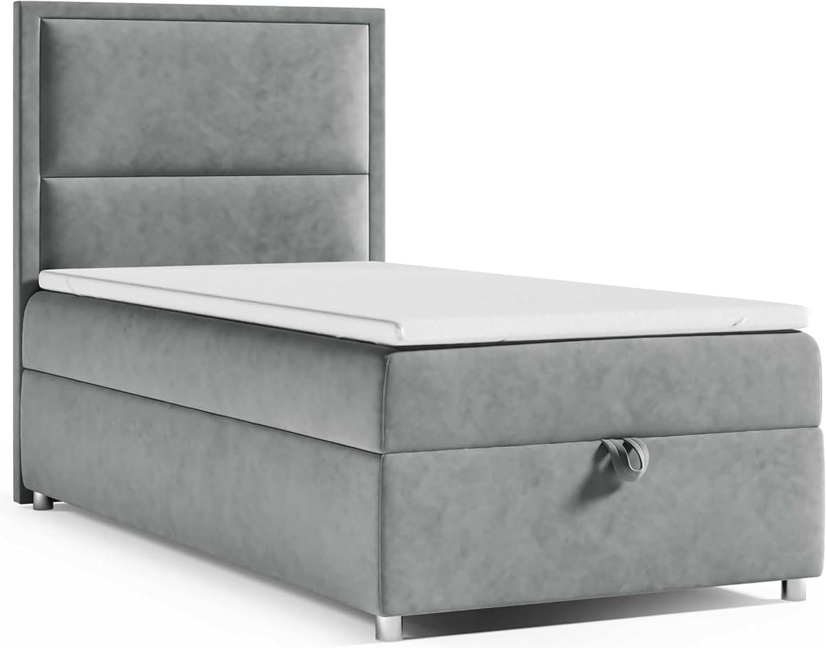 For Home Boxspringbett, Grau/Weiß, Trinity k-11 mit 7-Zonen Bonell-Federkernmatratze, 80x200, Boxsprintbett mit Matratze Und Stauraum