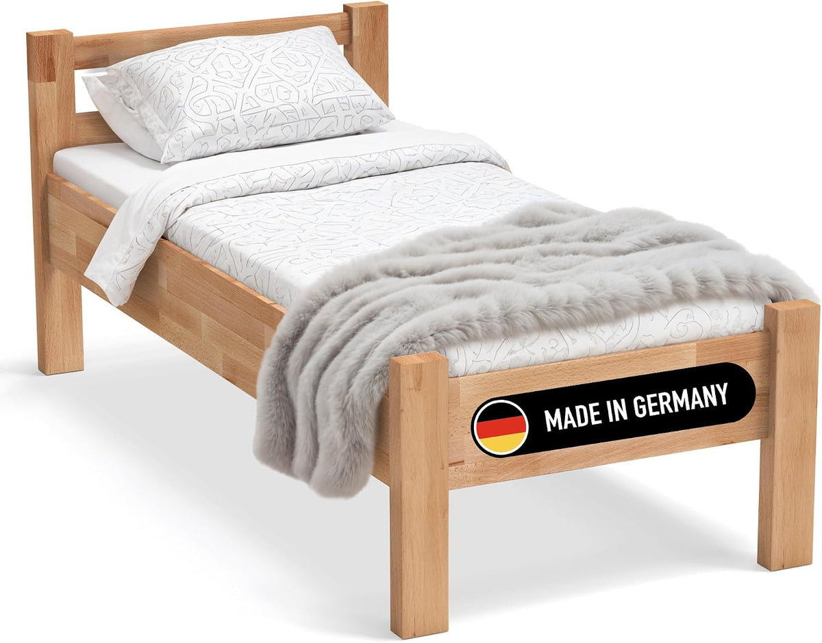 RehaSleep Bettrahmen, 90X200 cm, Braun, Seniorenbett aus Massivholz Made in Germany Komforthöhe