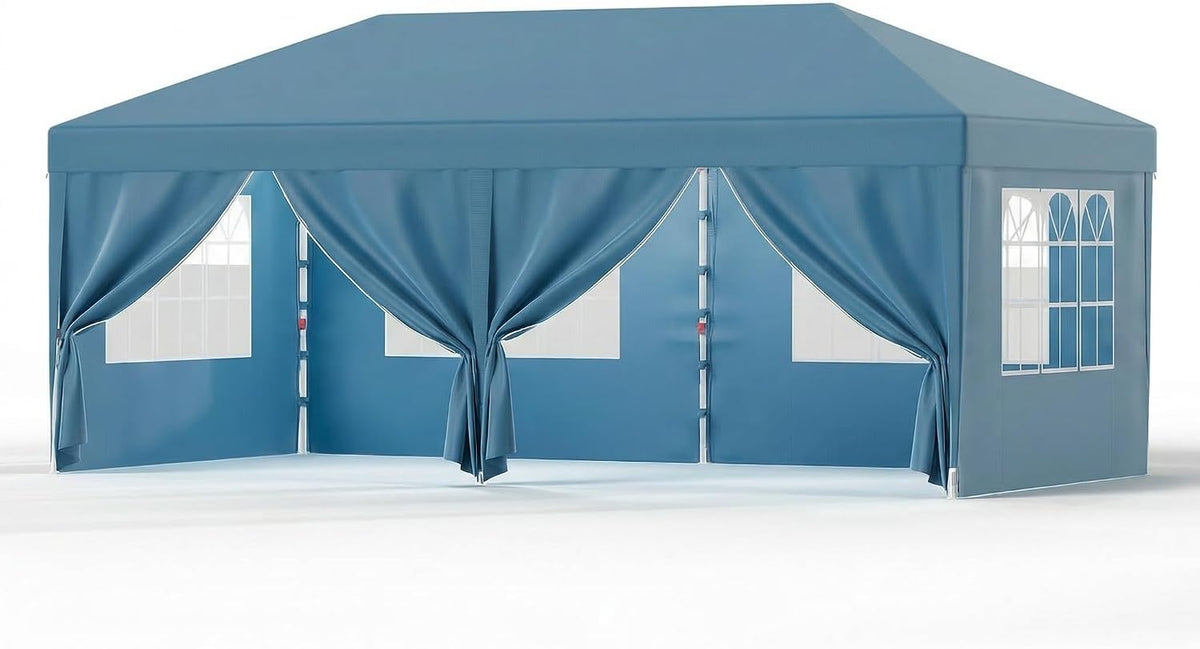 JUMMICO Pavillon, Blau, 3x6 Wasserdicht Stabil Winterfest Höhe Verstellbar, Falt mit 6 Seitenwänden, Pavillion UV Schutz 50+