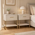 DULRLLY Beistelltisch, 50x40x31 cm, Samt, stabiler Holzwerkstoff, Goldmetall, dimmbare LED-Leiste mit Fernbedienung, Beige/Gold