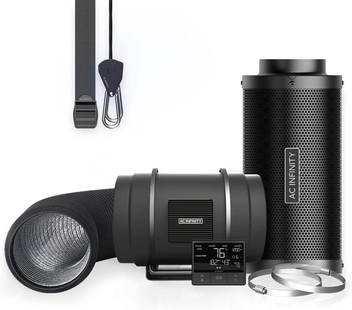 AC Infinity Lüftungsanlage, 200 mm, Schwarz/Silber, Luftfilter-Set PRO, Abluftventilator mit Controller für Temperatur