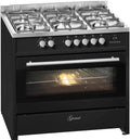 Gurari Elektroherd, 4,0 kW, 90 cm, 121 l, Schwarz, Gas Elektro Standherd, Range Coocker, Gaskochfeld, Elektro Backofen