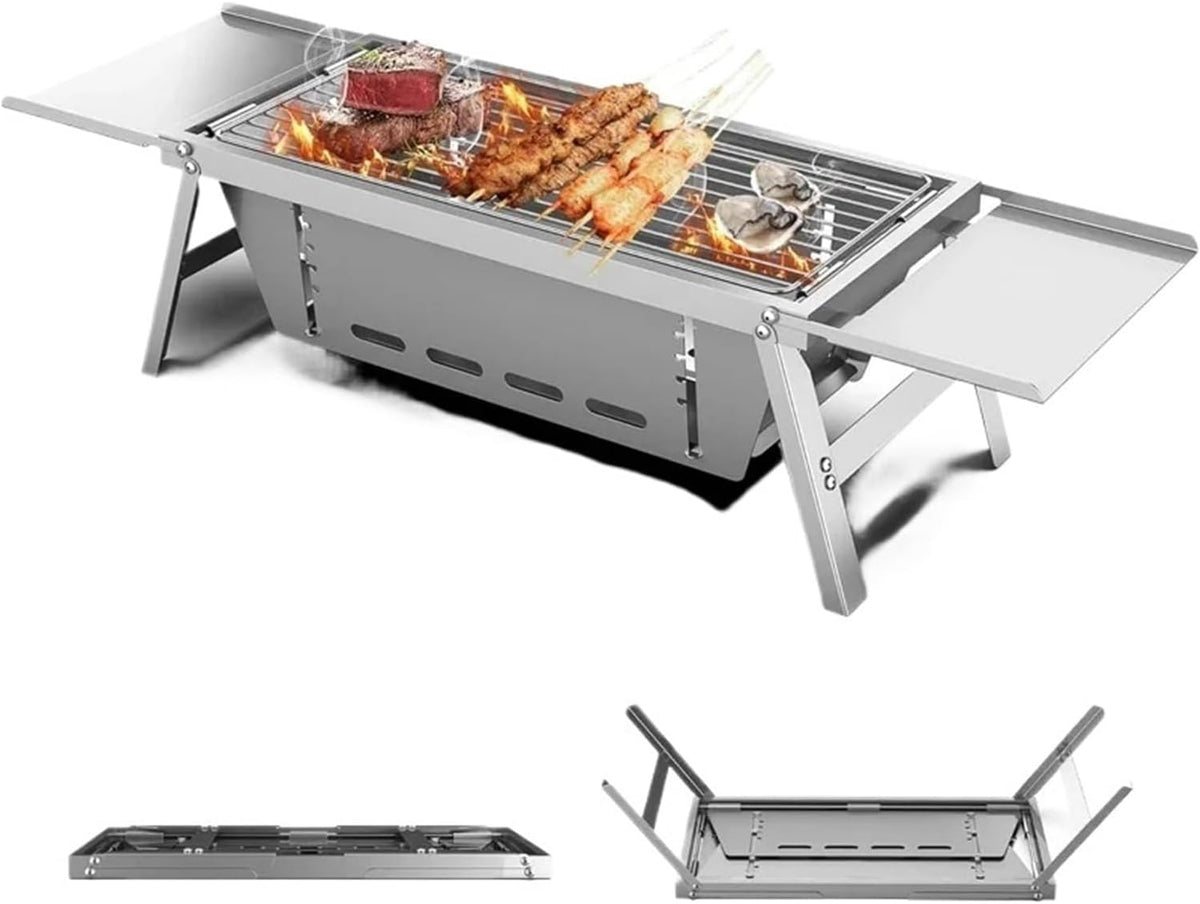 HBDNZMBDLS Holzkohlegrill, Edelstahl, Silber, Zusammenklappbarer Grill Aus Edelstahl