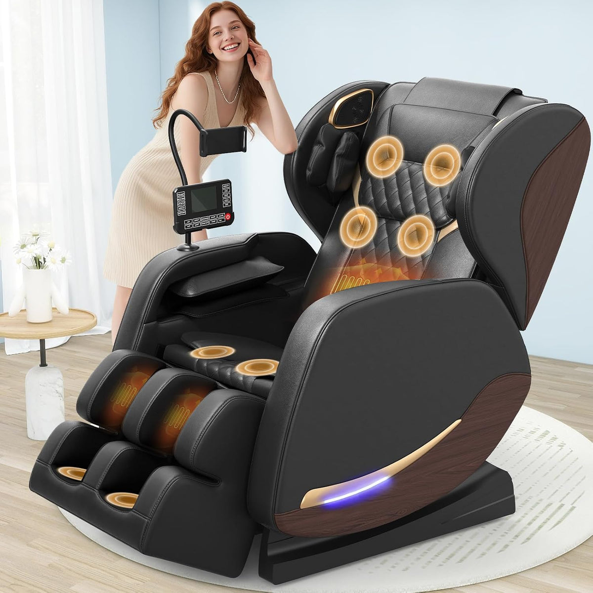 yewglen Audiogerät, 12 cm, Grau, Ganzkörper Massagesessel mit Wärmefunktion, 14 Ganzkörper-Massagerollen, 8 Airbags