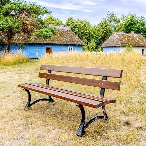REKORD Sitzbank, 170 x 59 x 73 cm, Braun/Schwarz, Gartenbank Robuste Parkbank aus Metall und Holz mit, Lodzka - Palisander