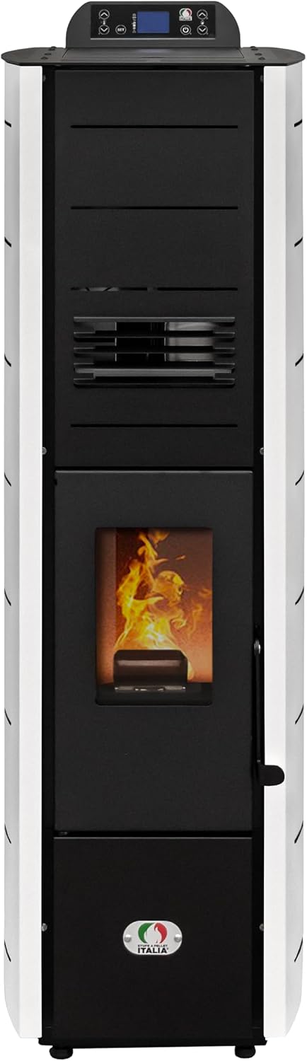 STUFE A PELLET ITALIA Pelletheizungen, 8 kW, 70 m, Schwarz/Weiß, Colonna New WiFi Slim - ofen mit Belüftung, 93% Effizienz
