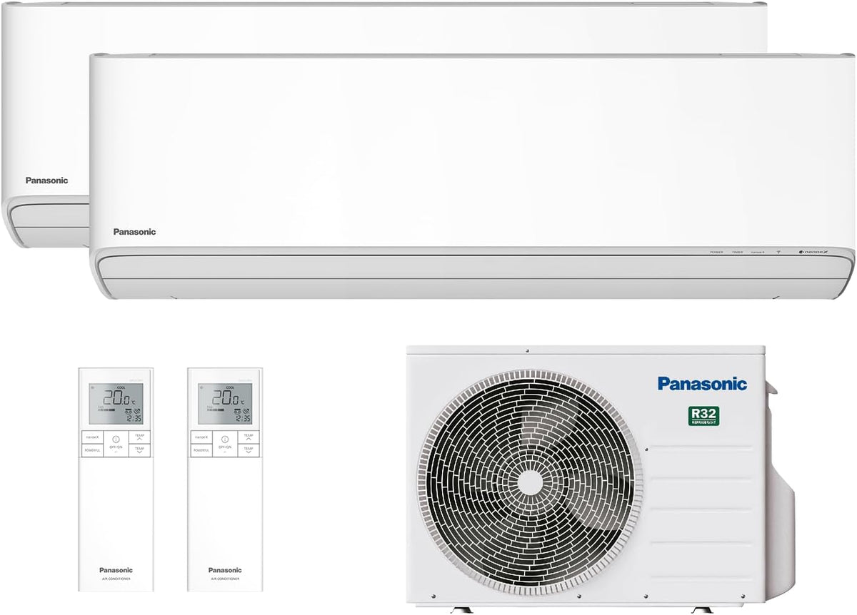 Panasonic Split-Klimaanlage, Schwarz, Dual-Split-Klimagerät Etherea 9000+12000 BTU, Wi-Fi, Nanoe X