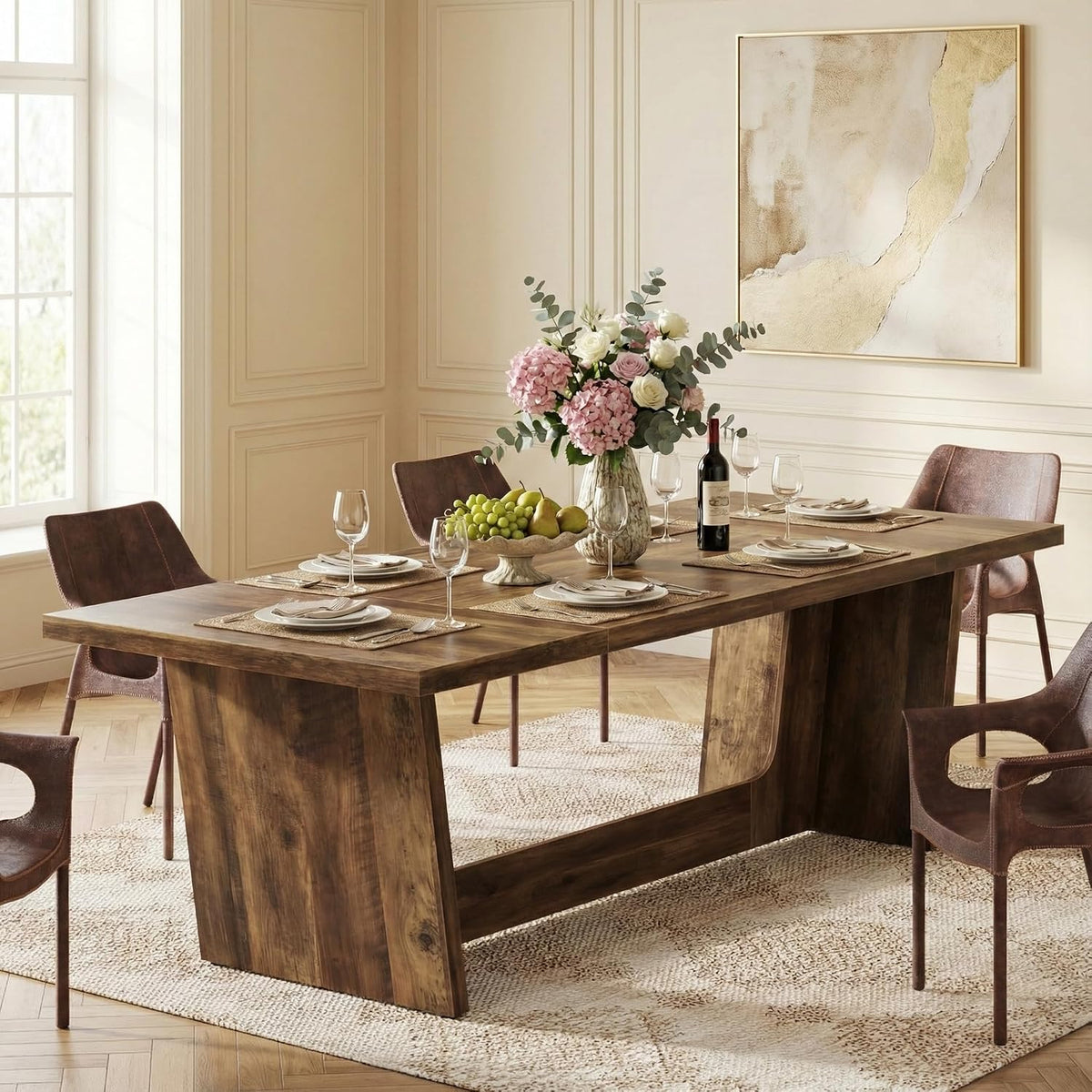Lailang Esstisch, 180 x 78 x 76 cm, 180 cm, Braun, rechteckig, Küchentische, Podest, rustikale Holz- e, Esszimmertisch für 8 Personen