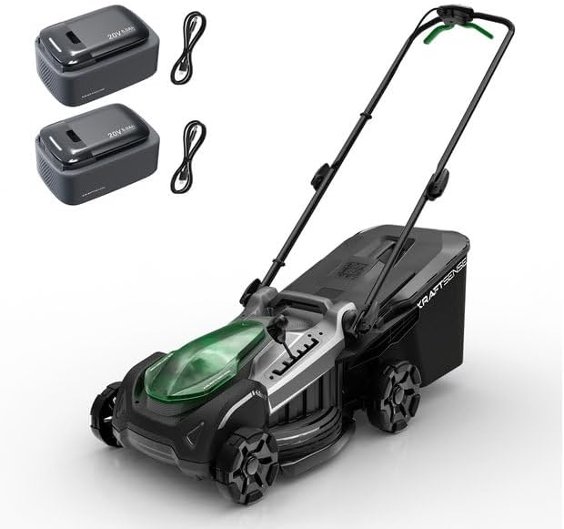 KraftSense Rasenmäher, 43 cm, 40 V, 5 Ah, Schwarz/Grün, Akku, Elektro- mit Schnittbreite, 2× Akkus & Typ-C Ladekabel