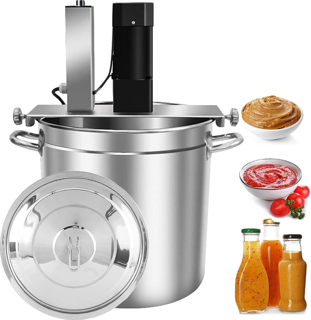 Lunauemaya Standmixer, 15 L, Silber, Automatischer Saucenkocher mit Rührwerk, Topf aus Edelstahl, geeignet für alle Herdarten