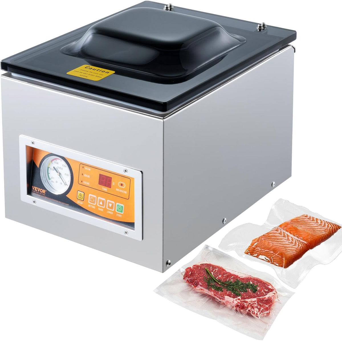 VEVOR Folienschweißgeräte, 260 W, 26 cm, Schwarz, Kammer-Vakuumierer Vakuumiergerät für feuchte Lebensmittel