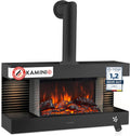 KAMINIO Elektrokamin, Schwarz, Liz mit Ofenrohr - Elektrischer Wandkamin mit Heizung, 3D-Flammeneffekt, LED-Ambientelicht