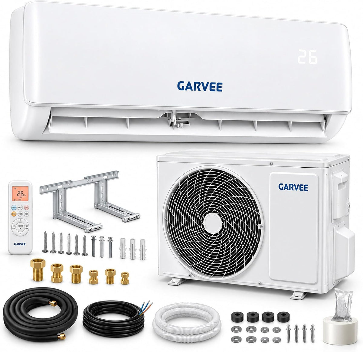 Garvee Split-Klimaanlage, 7,2 kW, 19 dB, Schwarz, A++ 24000 BTU , Inverter, Heiz- & Kühlfunktion, sehr leise