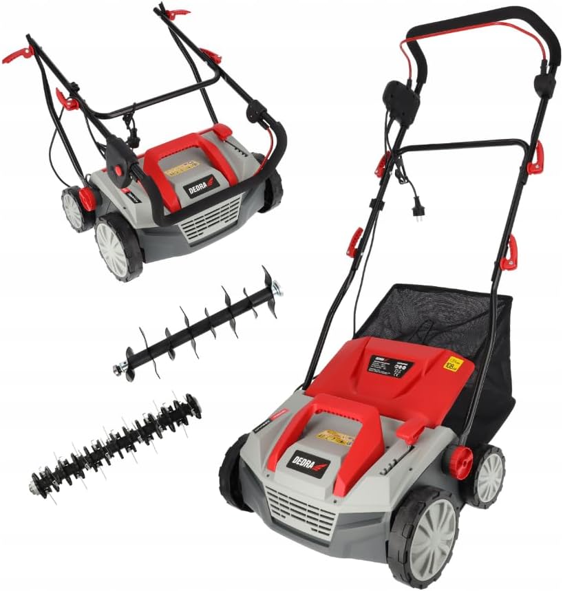 Dedra Vertikutierer, 12,5 kg, 1800 W, 38 cm, 45 l, Rot/Grau/Schwarz, /Rasenlüfter stark, 3500 U/Min, Arbeitsbreite