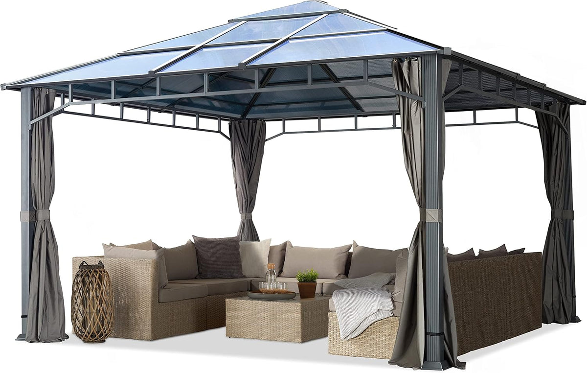 TOOLPORT Pavillon, 9x9 cm, 8 mm, grau, Garten 4x4 m Polycarbonat Dach ca. 4 Seitenteile Partyzelt