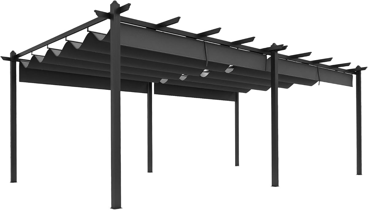 Outsunny Rosenbögen, 6 m, Dunkelgrau, Schiebepergola einziehbare Pergola 3, 5 x Pergola für Terrasse Aluminiumstruktur + Polyestergewebe