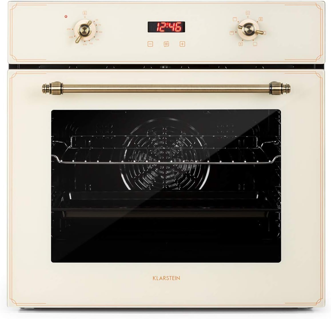 Klarstein Backofen, 70 L, creme, Elizabeth - Elektrischer Einbau, Retro-Design, EEK A, Autark, Umluft/Ober- / Unterhitze/Grill