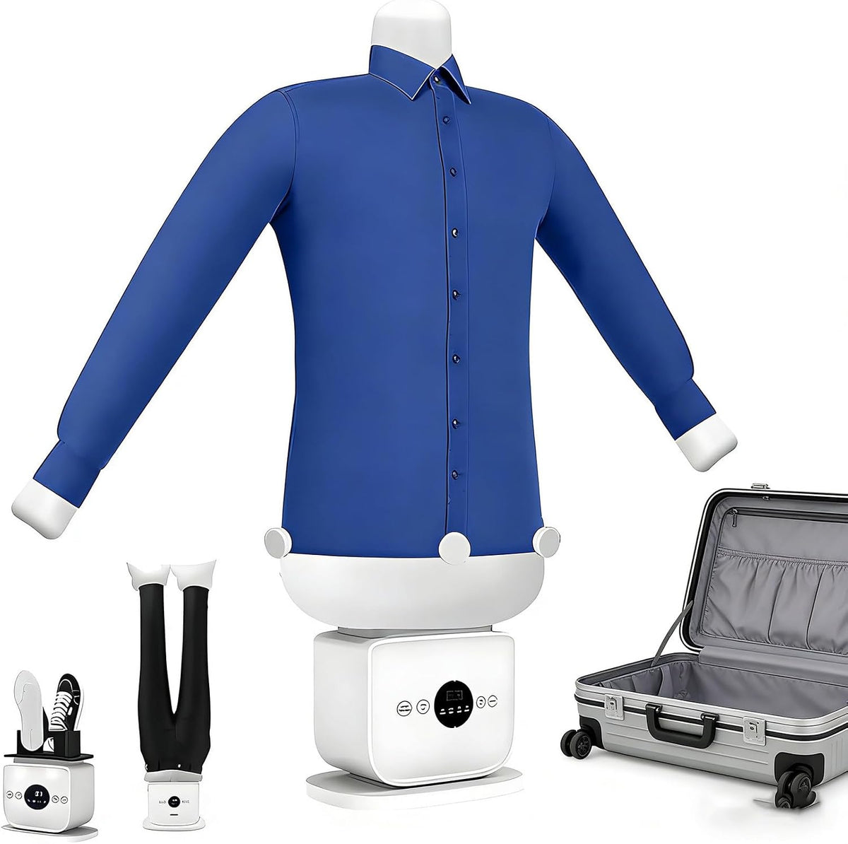 GESAIDES Waschmaschine, Blau/Weiß/Schwarz/Silber, Bügelpuppe, Hemdenbügler & Bügelmaschine für Hemden, Blusen, T-Shirts