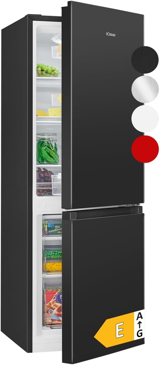 Bomann Kühl-Gefrierkombination, 143 cm, 39 dB, 175 L, schwarz, Kühlschrank mit Gefrierfach, Energieklasse E, Kühl Gefrierkombination leise