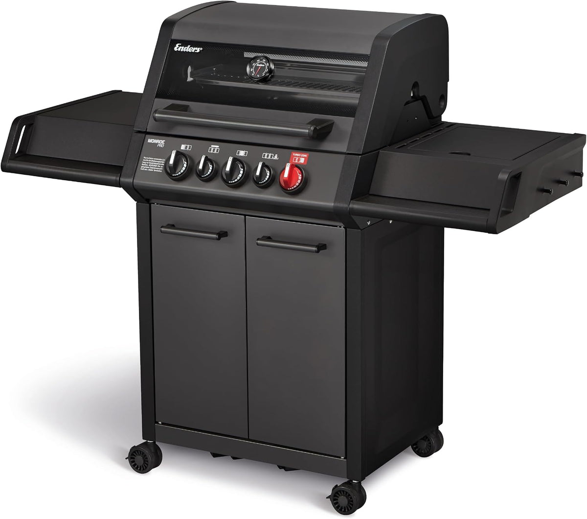 Enders 8381- Gasgrill, 8381-, Edelstahl, Weiß, MONROE PRO 3 SIK TURBO SHADOW, 3-Edelstahlbrenner, Seitenkocher