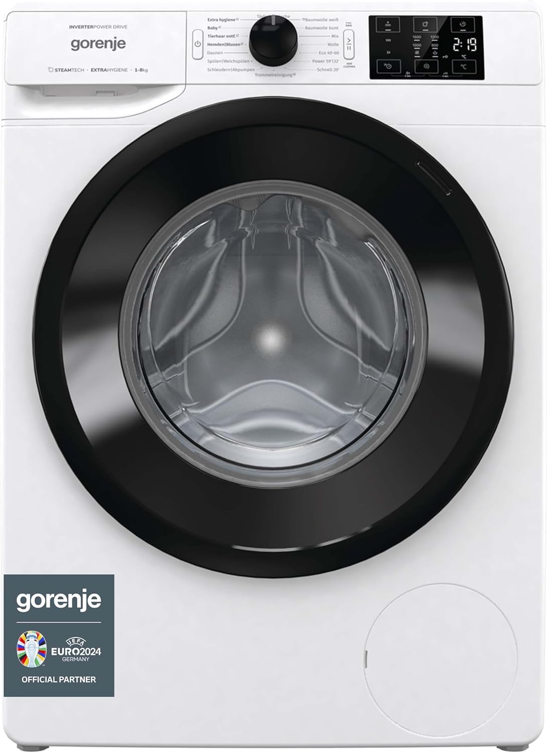 Gorenje Waschmaschine, 8 kg, Weiß/Schwarz, WNEI 86 APS mit Dampffunktion / / 1600 U/min /16
