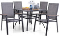 MFSTUDIO Essgruppe, 4 cm, Schwarz/Grau, Garten Möbel Set 4 Stühle mit Tisch, Quadratischer Metall Tisch mit Schirmloch und 4 Aluminium