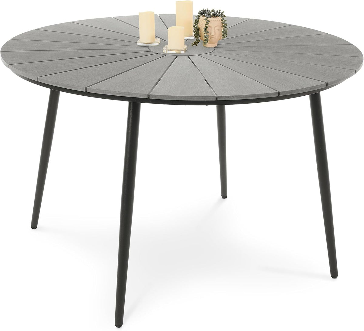 di volio Esstisch, 120 cm, Weiß, Gartentisch rund aus Aluminium Holzoptik wetterfest Palermo