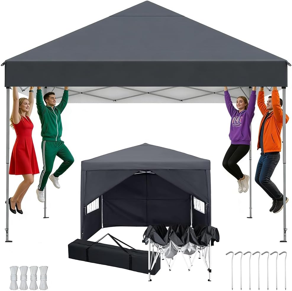 Kidsgigglz Pavillon, 3x3 m/3x9 m, Anthrazit, 3x3 Höhenverstellbar-3, Falt Wasserdicht Stabil, Pop-up Faltbar Partyzelt mit 4 Seitenteilen Winterfest