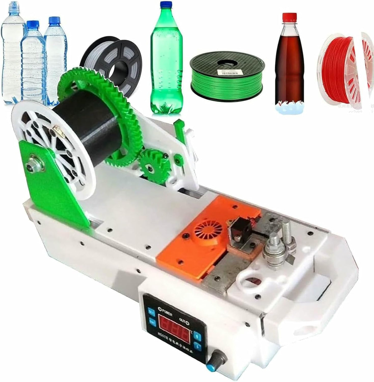 GFXYQPDNV 3D-Drucker, 150–200 W, Weiß/Grün/Orange, 3D-Filament-Hersteller Aus Recyceltem PET, -Extruder Mit Digitalanzeige