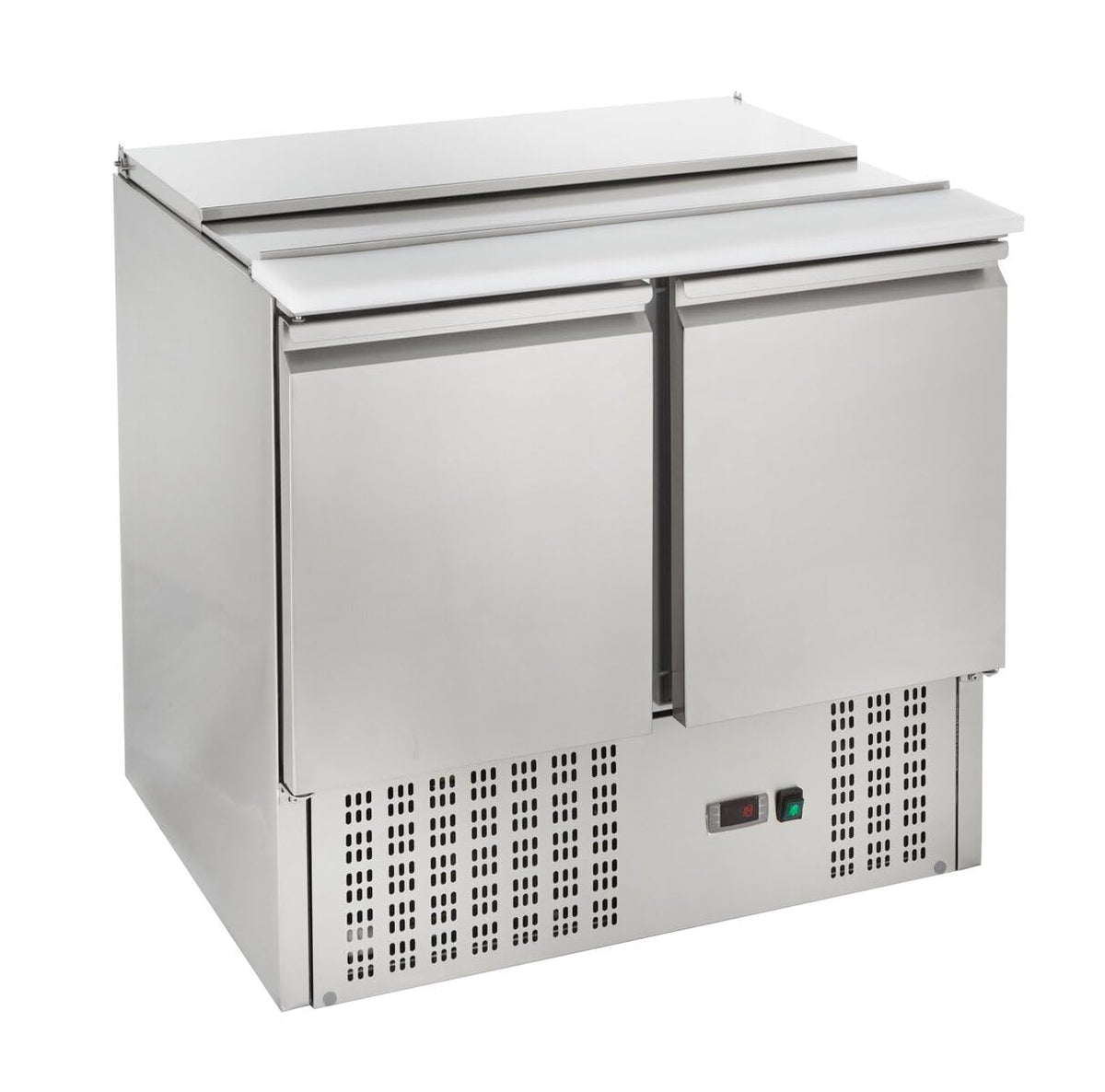 Wohnzimmerschrank GastroHero, 240 L, Silber, Saladette 900, 2 Türen, 2 Böden, Edelstahl SH900